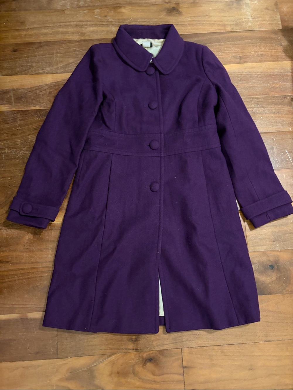 J. Crew Purple Wool Coat with Ivory Lining Detail